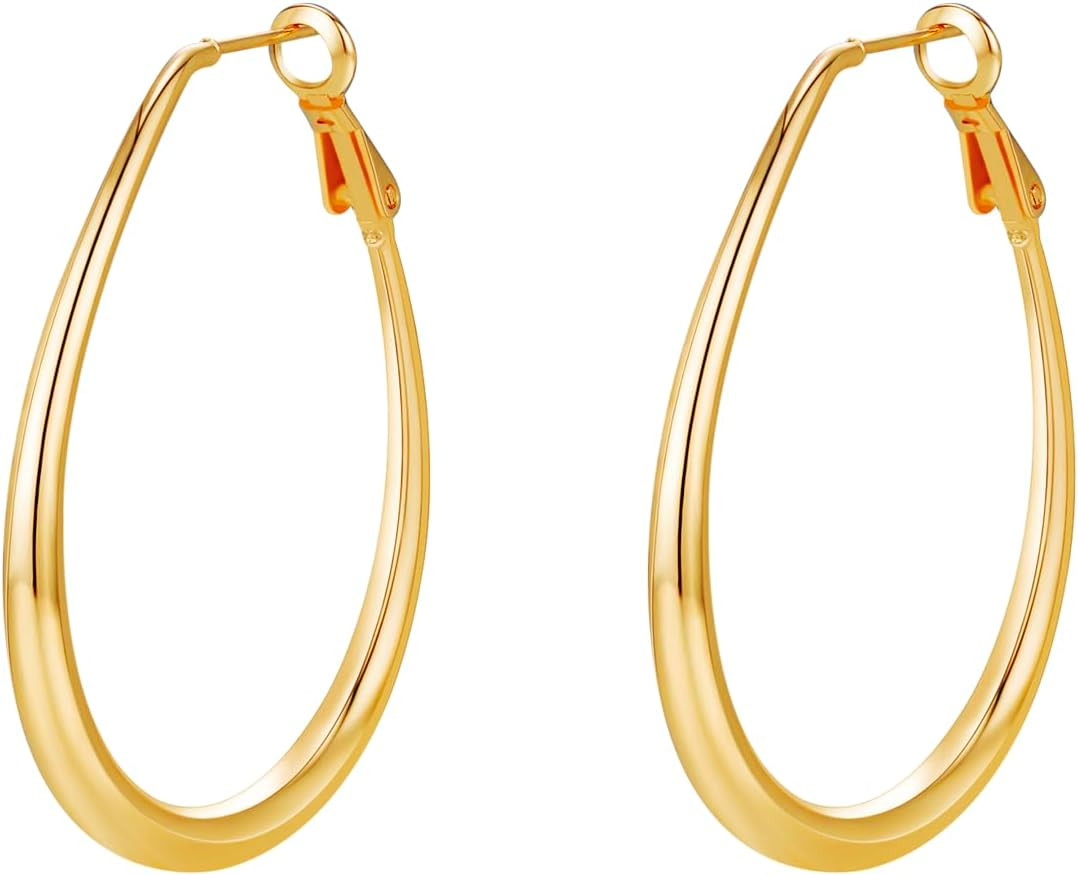 Lightweight Oval Hoop Earrings for Women – 14K Gold Plated, Rose Gold Plated and