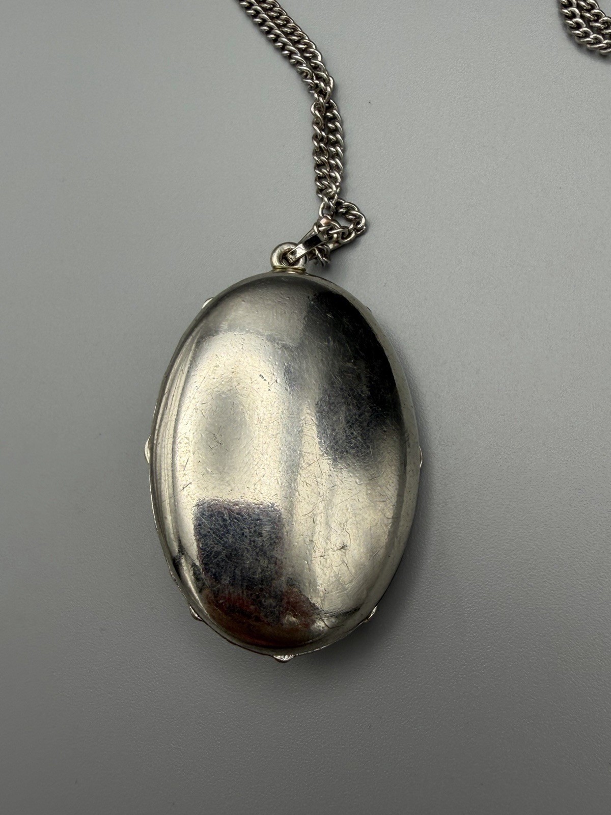 Silver Tone Black PlasticnCrystal Filigree Statement Oval Pendant Necklac