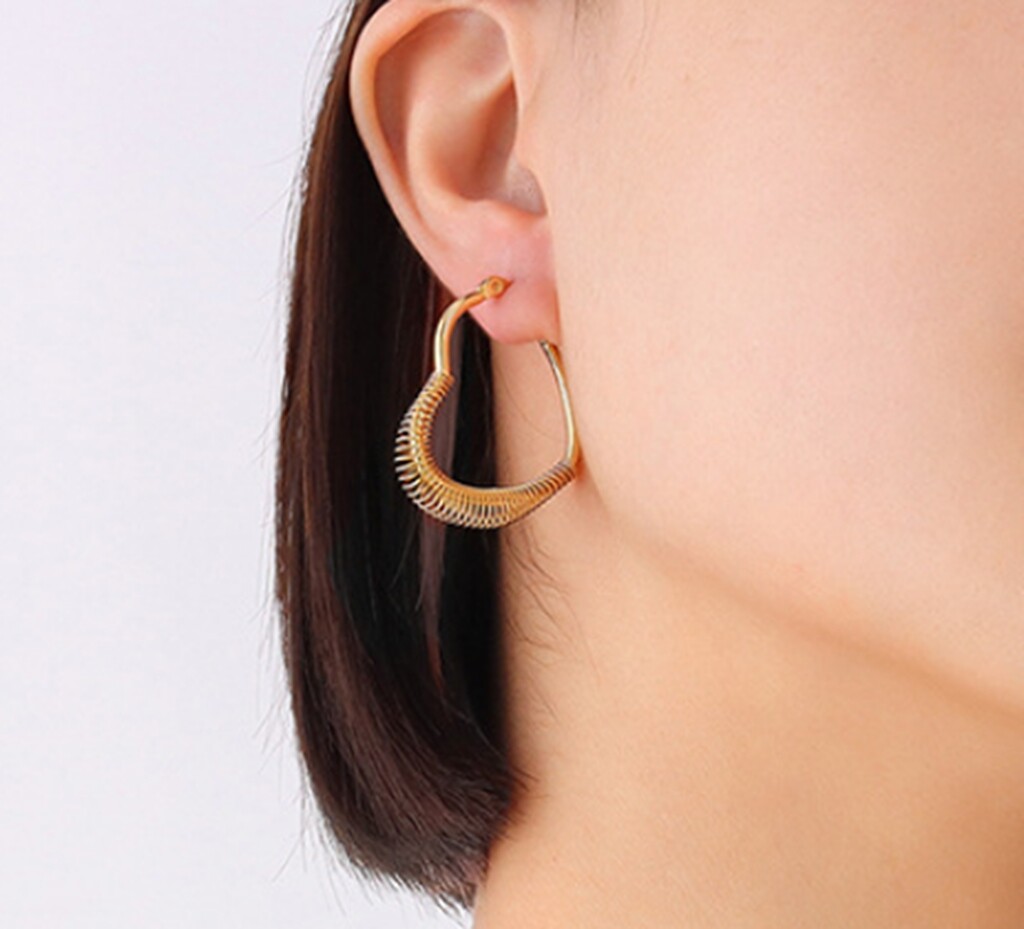 Women Girl Titanium Stainless Steel Gold and Silver Love Wire Heart Hoop Earring