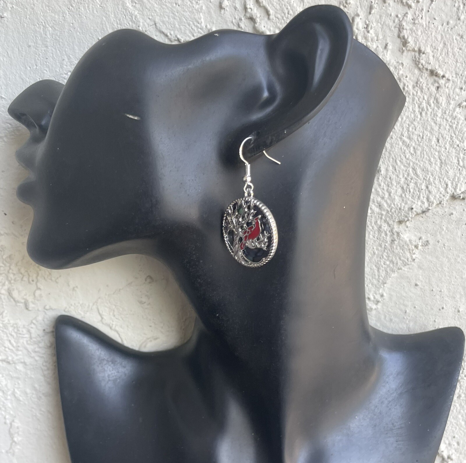 Red Cardinal Round Earrings Memorial Angels Near Sterling Silver 925 Ear Hooks