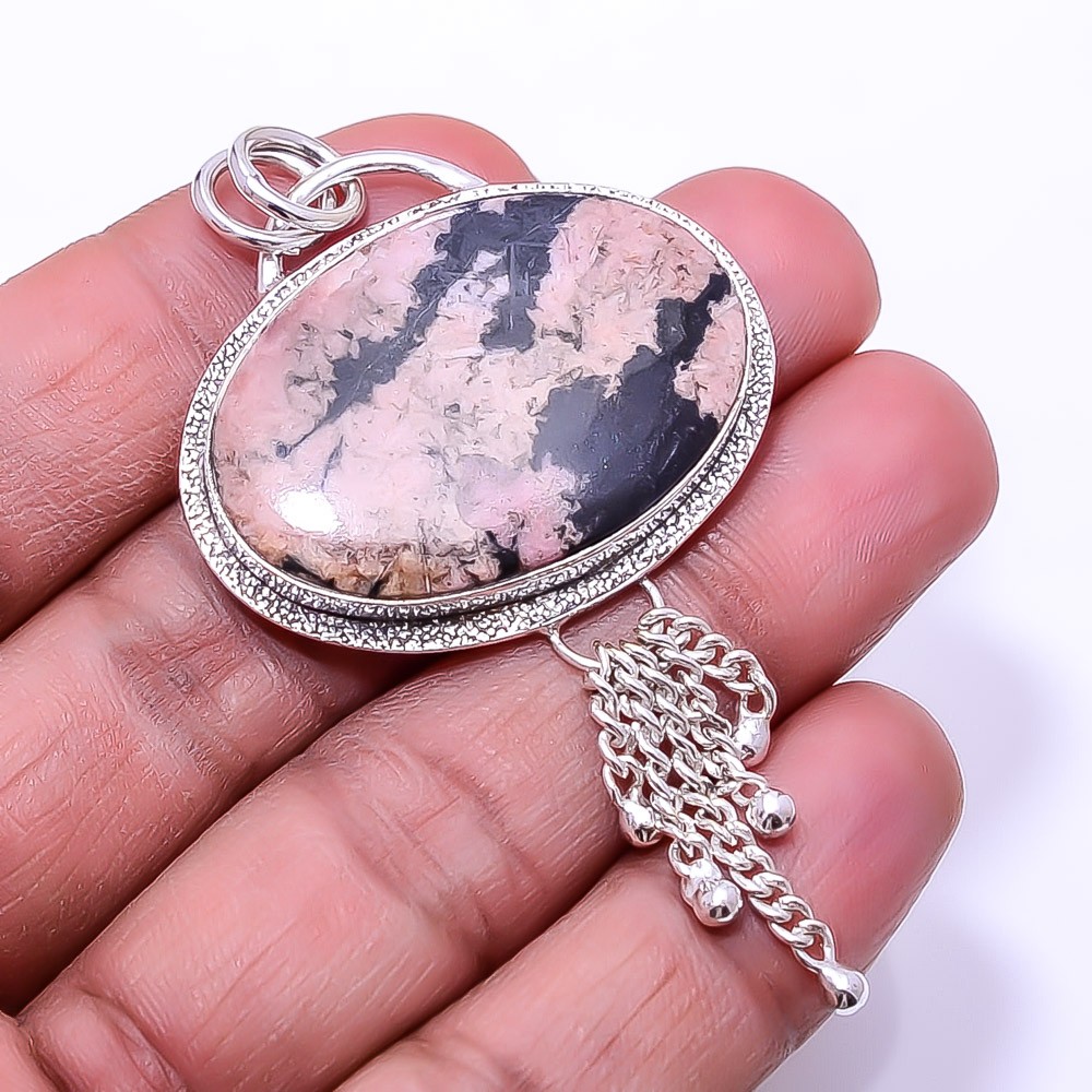 Black Manganese In Rhodonite – Colorado 925 Sterling Silver Pendant 2.54″ P31