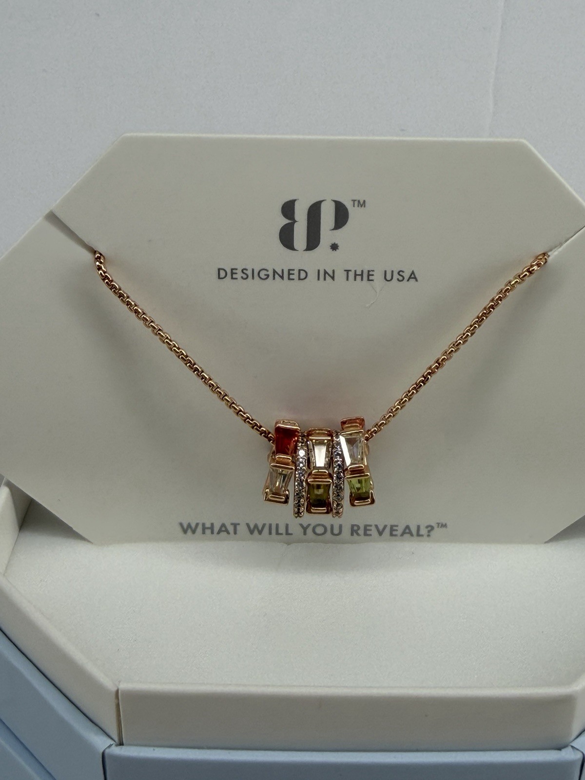 Bomb Party OG Necklace Ultra Rare Unicorn Rose Gold Multi Colored Stones NIB