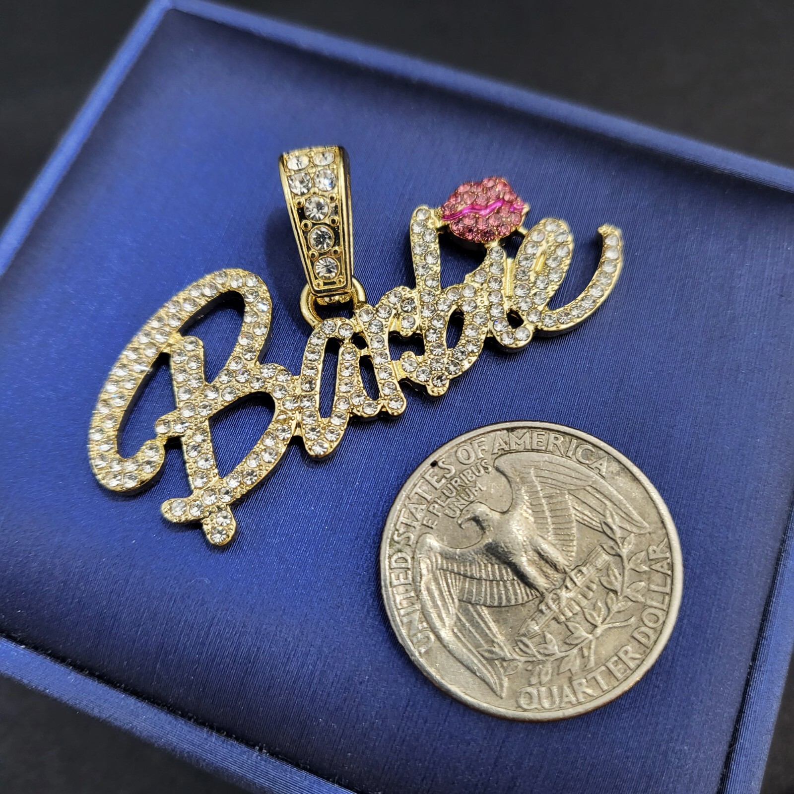 Women Barbie Iced Bling Pendant & 1 Row Cubic Zirconia Tennis Chain Necklace (S)