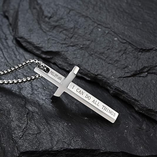 Cross Necklace for Men,Silver Stainless Steel Plain Cross Pendant Necklace