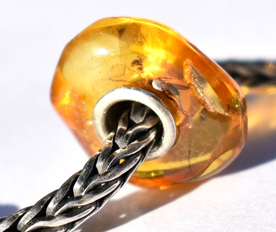 Natural Baltic Amber with Bug / Insect – 16mm charm bead, full silver core