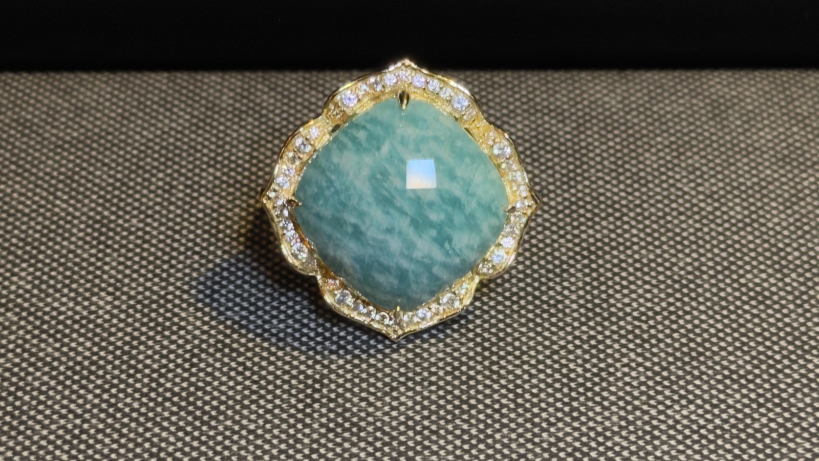 Rarities Carol Brodie Gold Plated Cushion Cut Amazonite and Zircon Ring