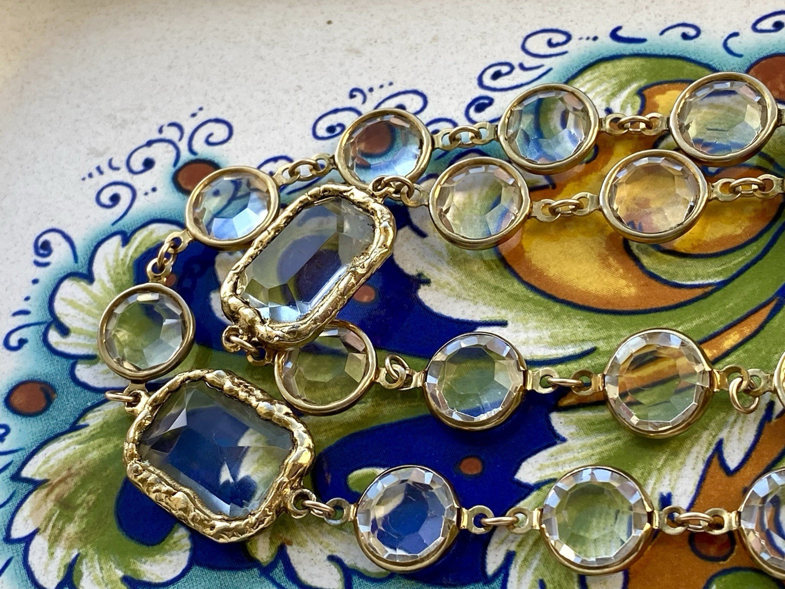 Vintage CHANEL 1981 Crystal Gripoix 24k Large Chicklet Sautoir Long Necklace 56″