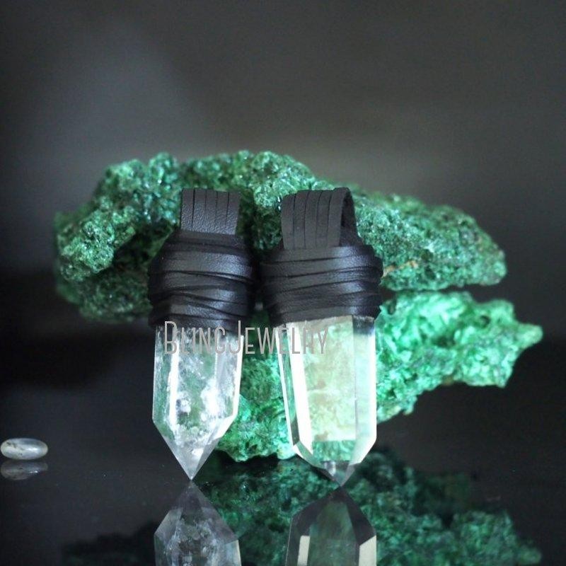 Leather Wrapp Rechargeable Light Up Led Crystal Quartz Point Witch Pendant Goth