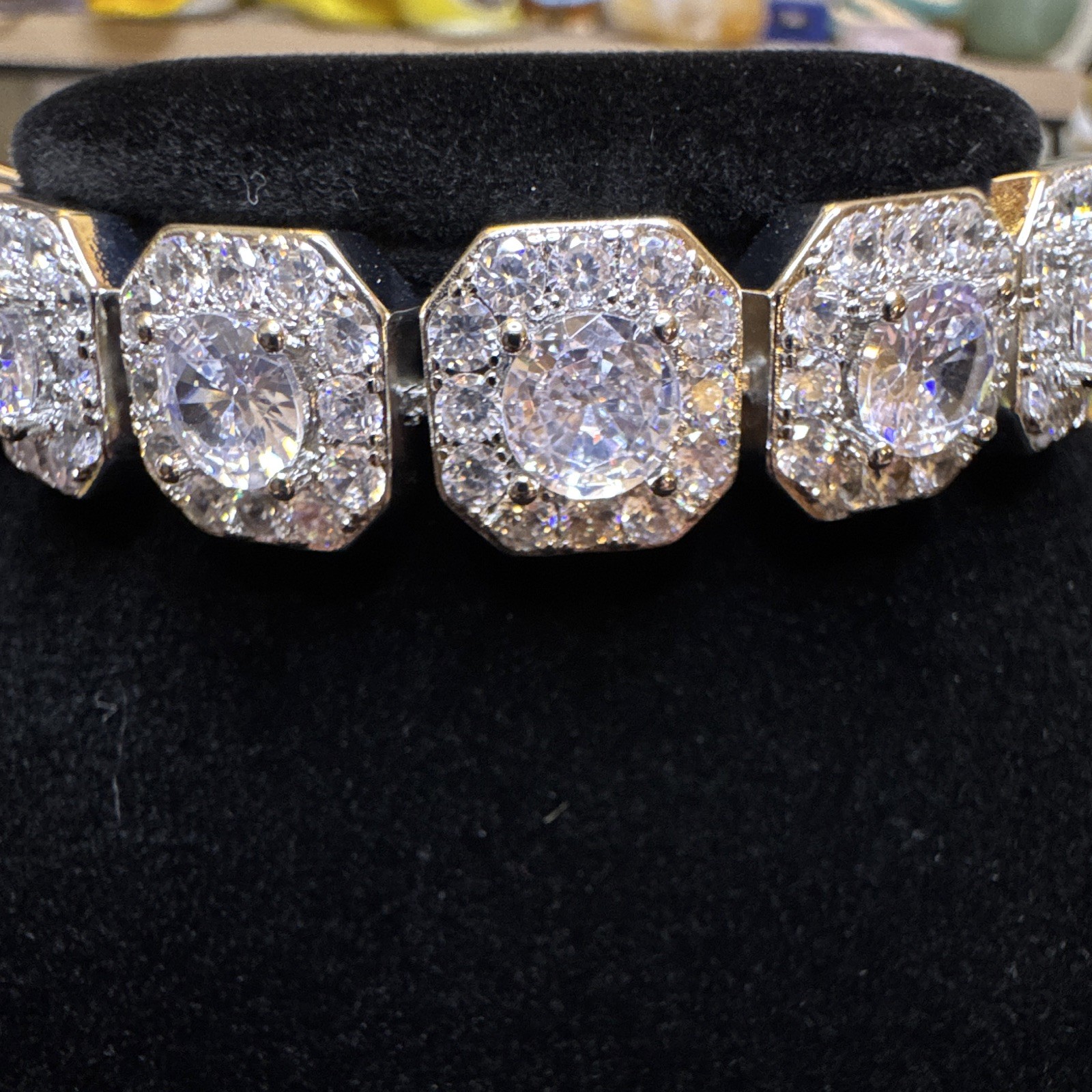 Tennis Cluster Bracelet Moissanite 6.5inch , 6.4mm Wide, Silver plated