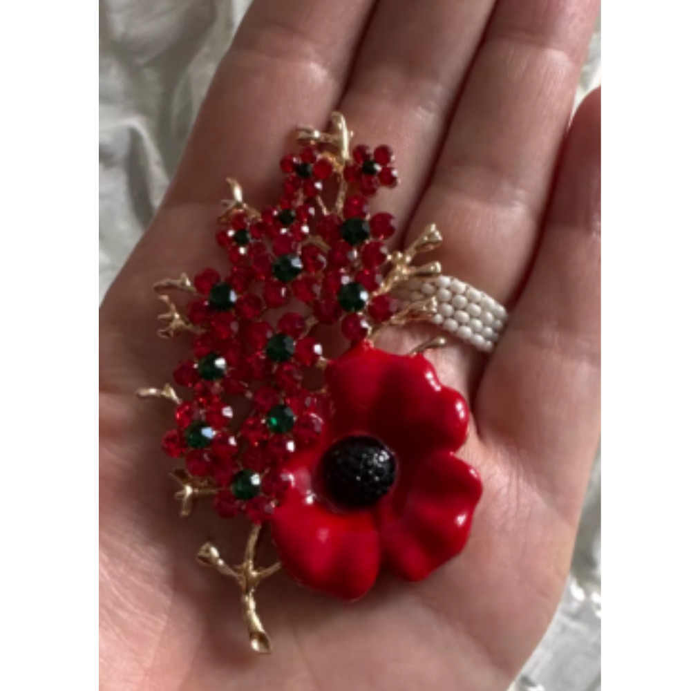 Beautiful Poppy Flowers Brooch Pin – Rhinestone Enamel Jewelry Gift USA
