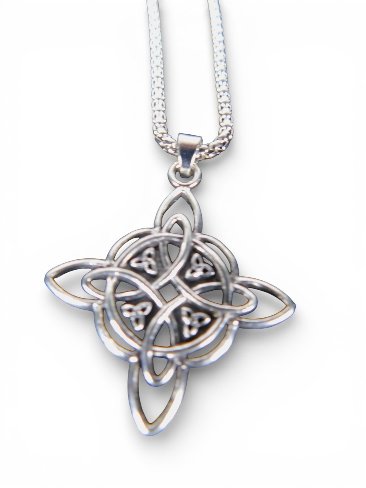 Celtic Knot Pendant Necklace Silver Tone Chain Lobster Clasp Symbolic Jewelry
