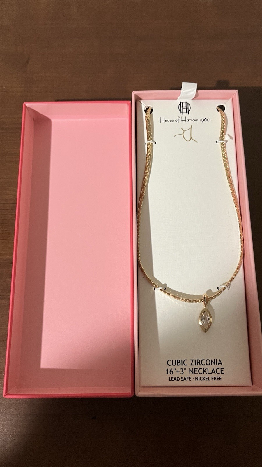 House of Harlow 1960 Marquise Clear CZ Pendant Necklace 16in Nickel-Free