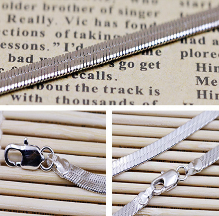 Silver Plated Women Men 4mm Flat Snake Link Lobster Chain Necklace 18″ S1
