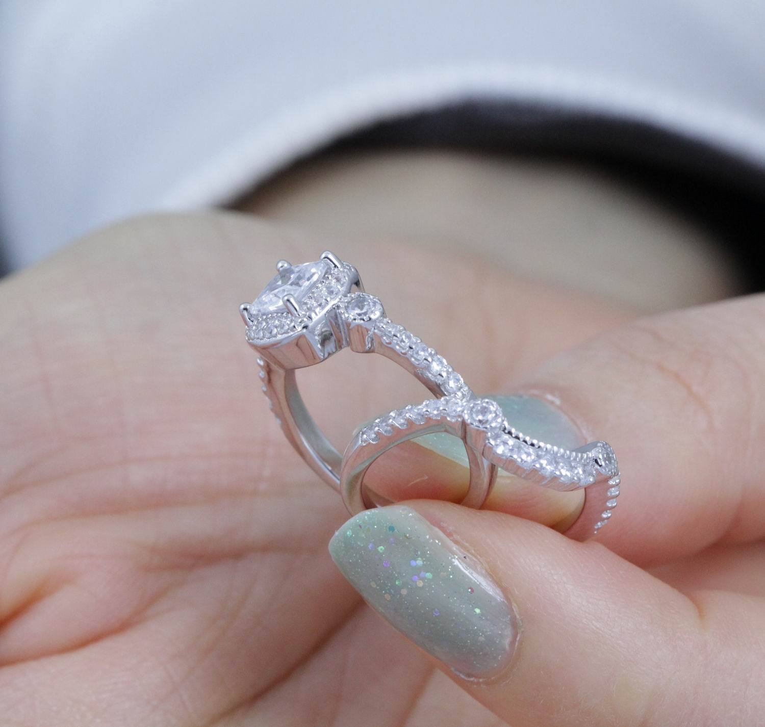 925 Sterling Silver Cz Wedding Band Engagement Rings Set Women Size 2.5-15 S67