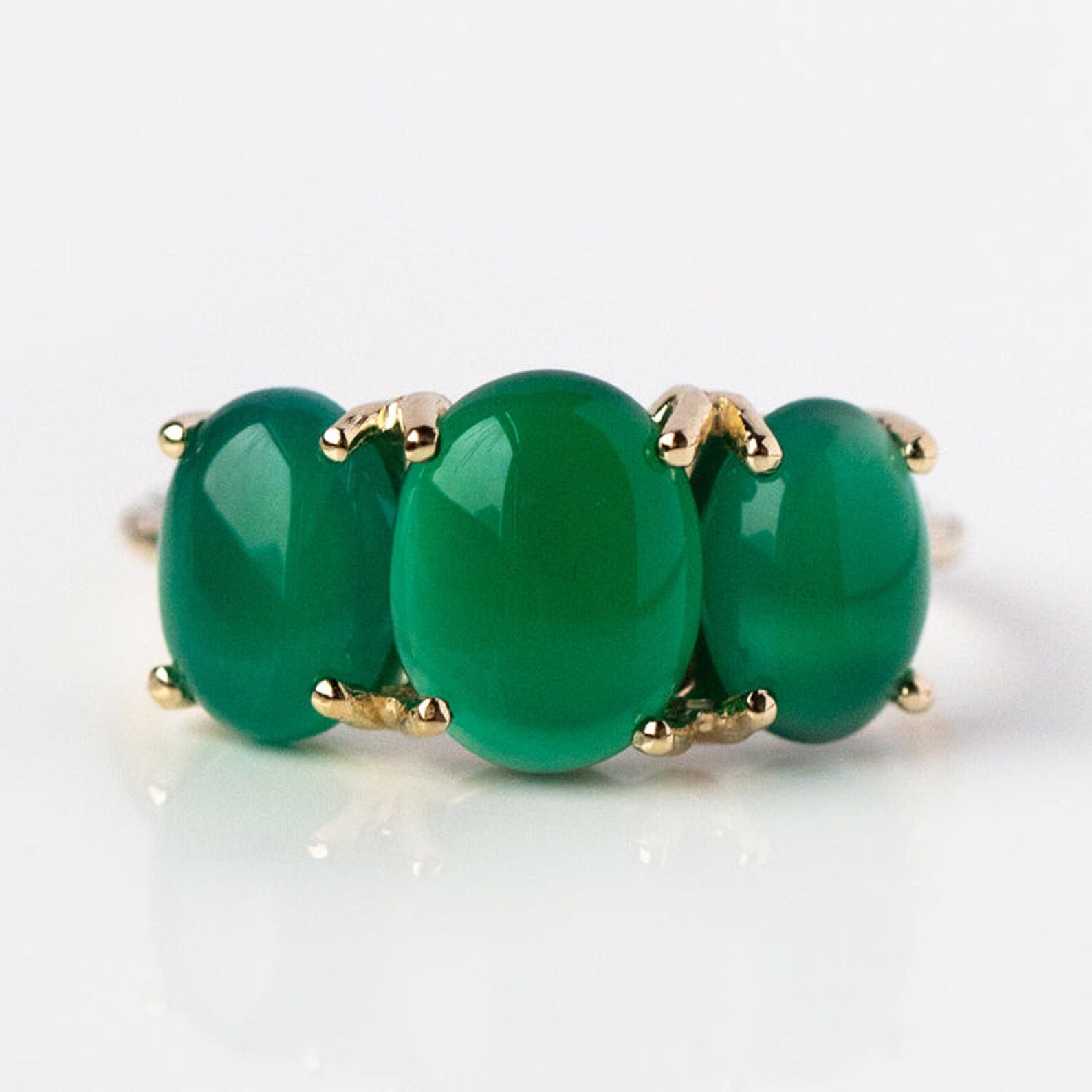 Oval Cabochon Green Onyx Ring December Birthstone Promise Ring 925 Silver