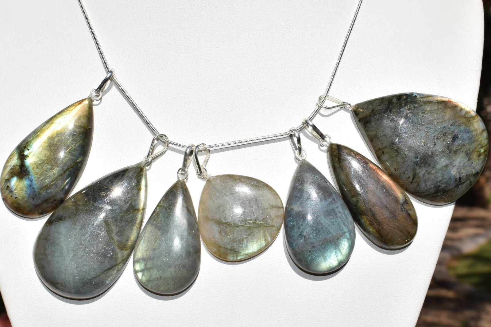 CHARGED AAA Labradorite Teardrop Pendant + 20″ Stainless Steel Chain & Charger