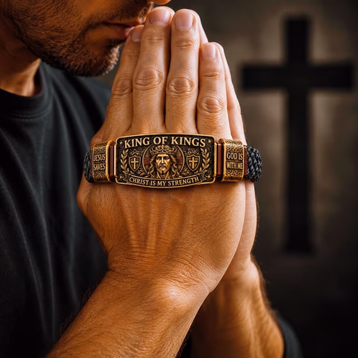 King of Kings Faith Bracelet – Adjustable Christian Wristband Jesus Saves Cross