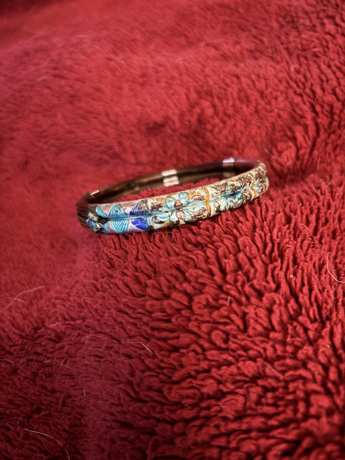 hand painted turqupise and leather bracelet