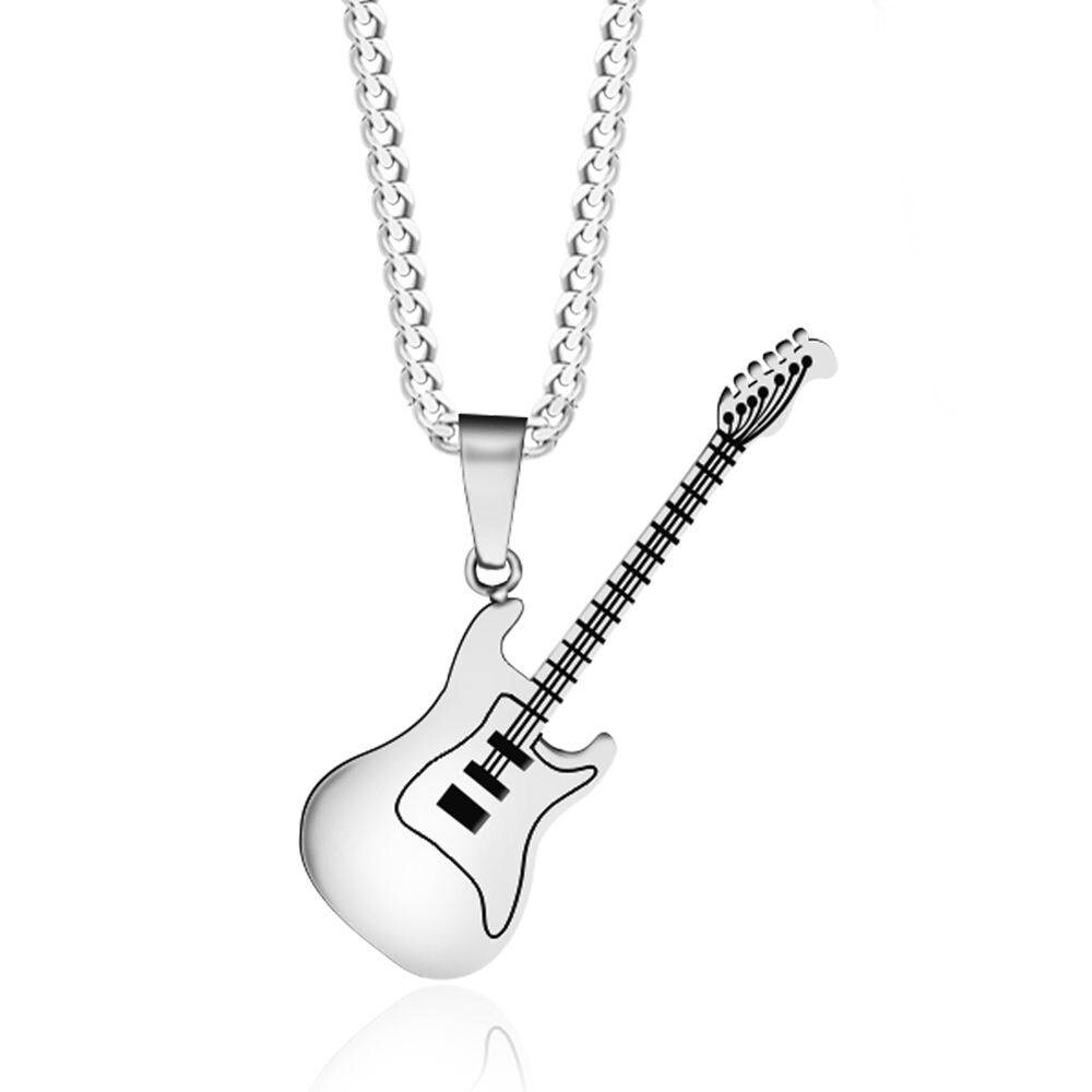 Fashion Musical Guitar Pendant Stainless Steel Unisex Punk Rock Necklace Chain