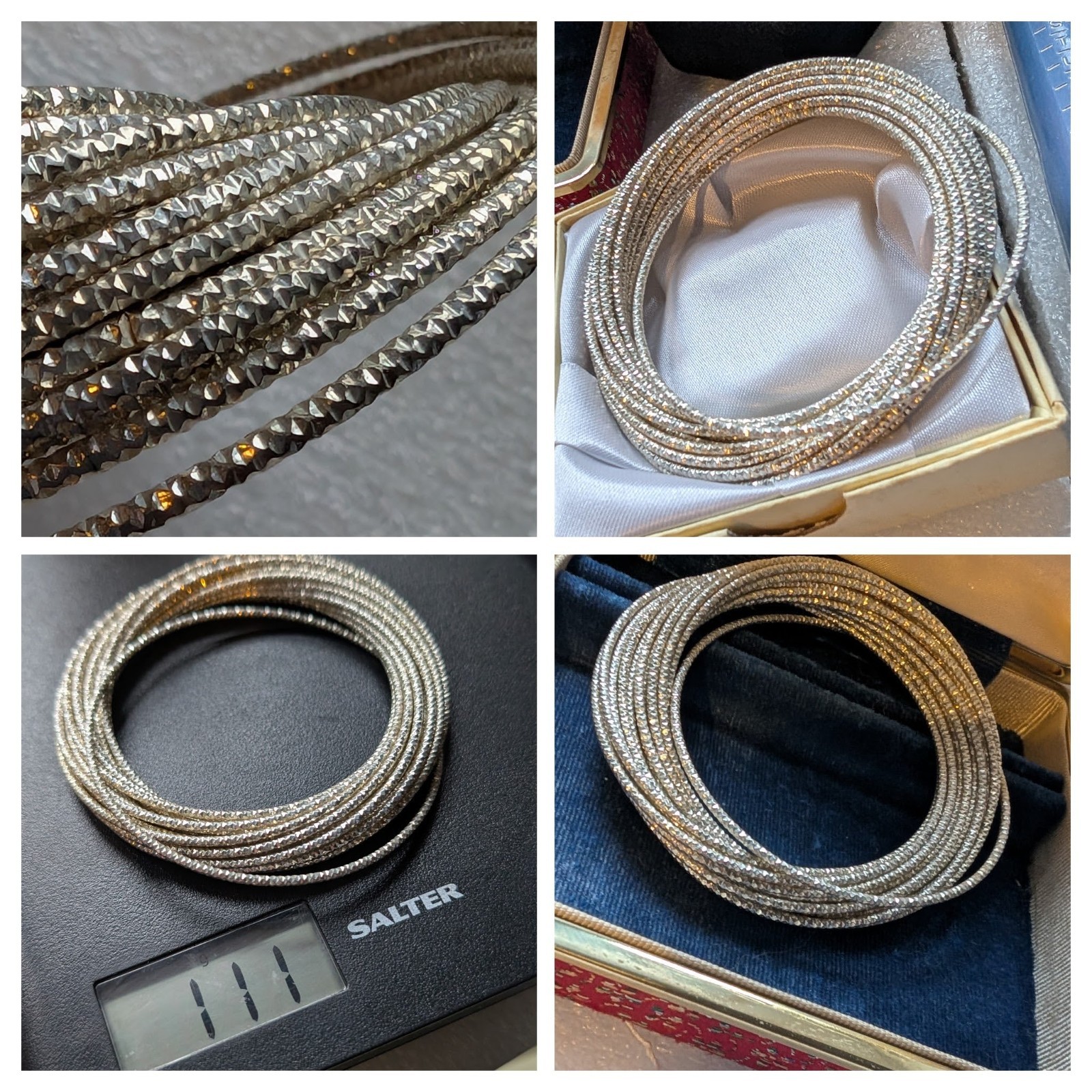 Interlocking in One Round Bracelet 20 Bangles 111g Silver Tone Etched Shiny NEW