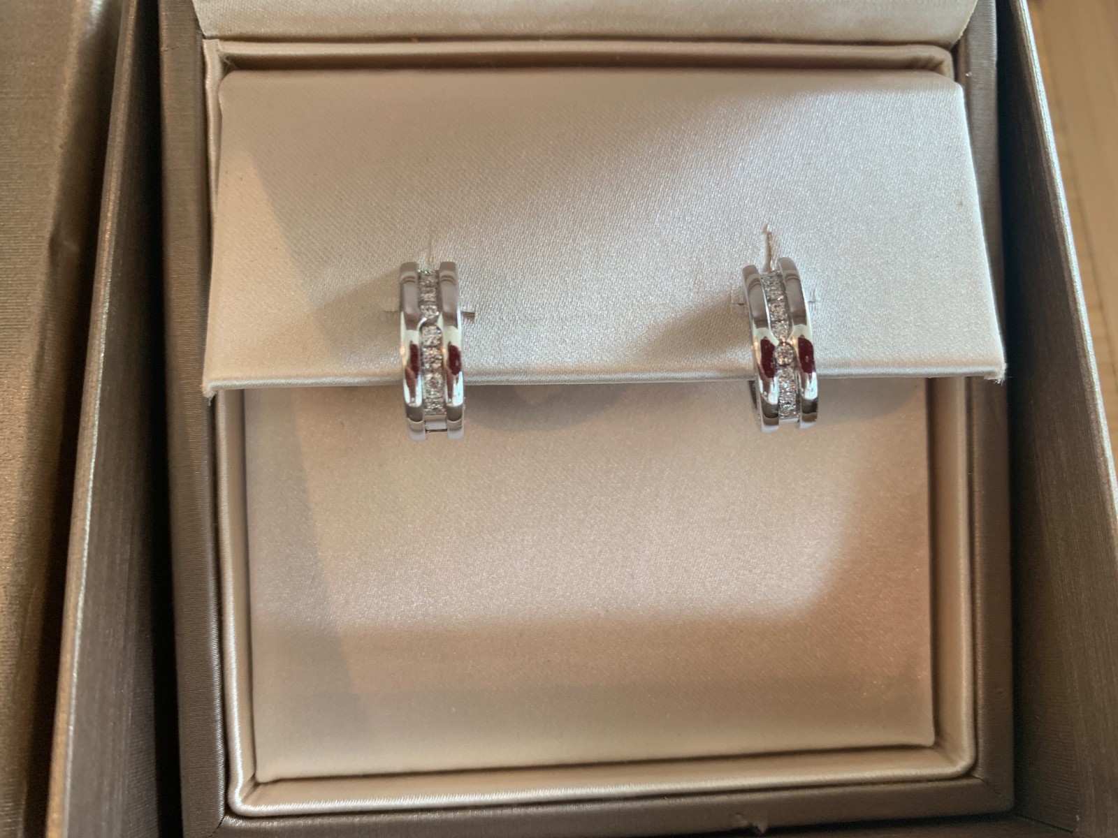 Bvlgari diamond earrings, 18K white gold, .19ct
