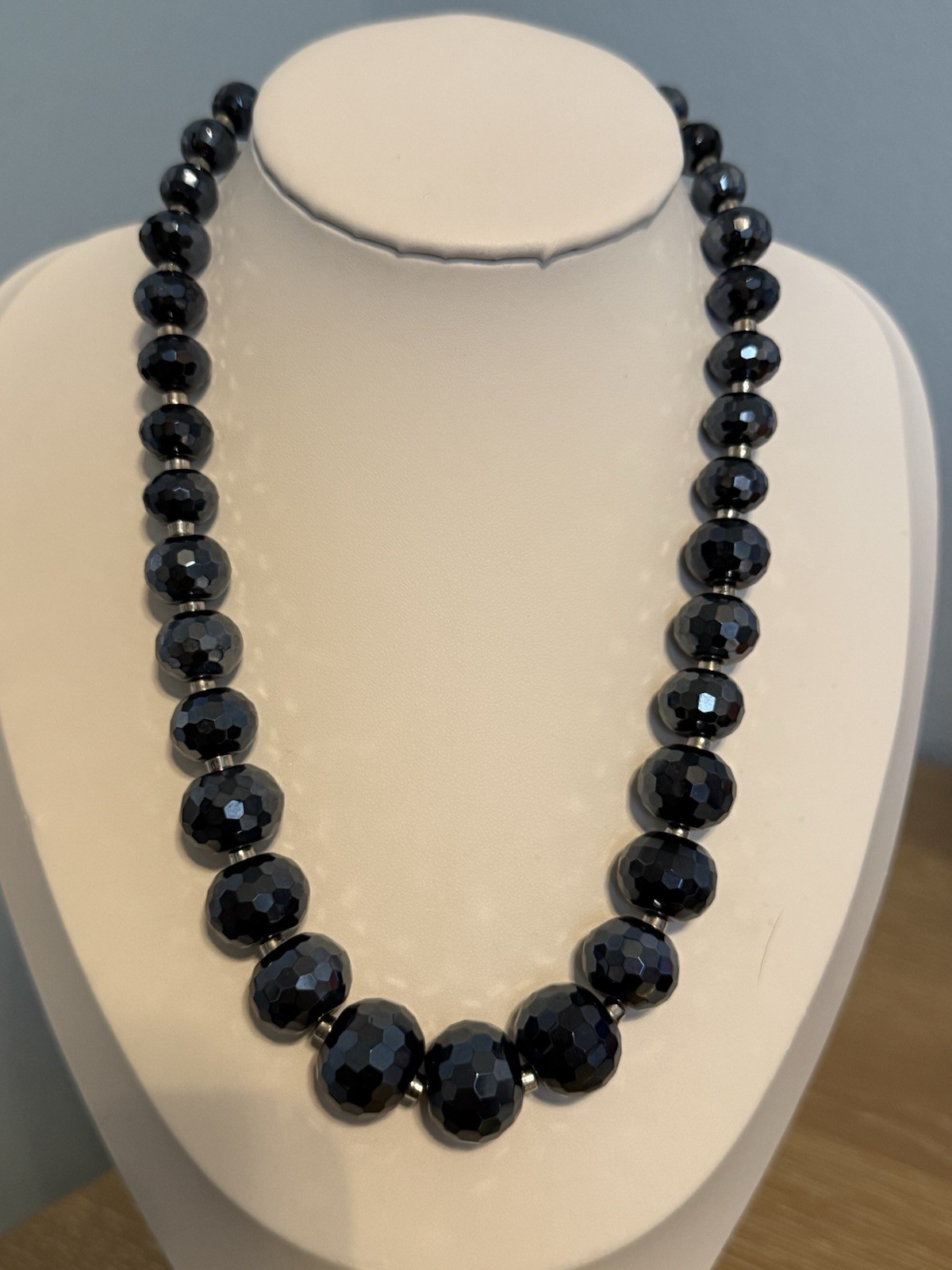 Cookie Lee Dark Grey Genuine Crystal Disco 16” Necklace W/3” Extender Necklace
