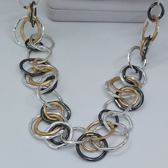 Alfani black, gold, and silver hoop necklace