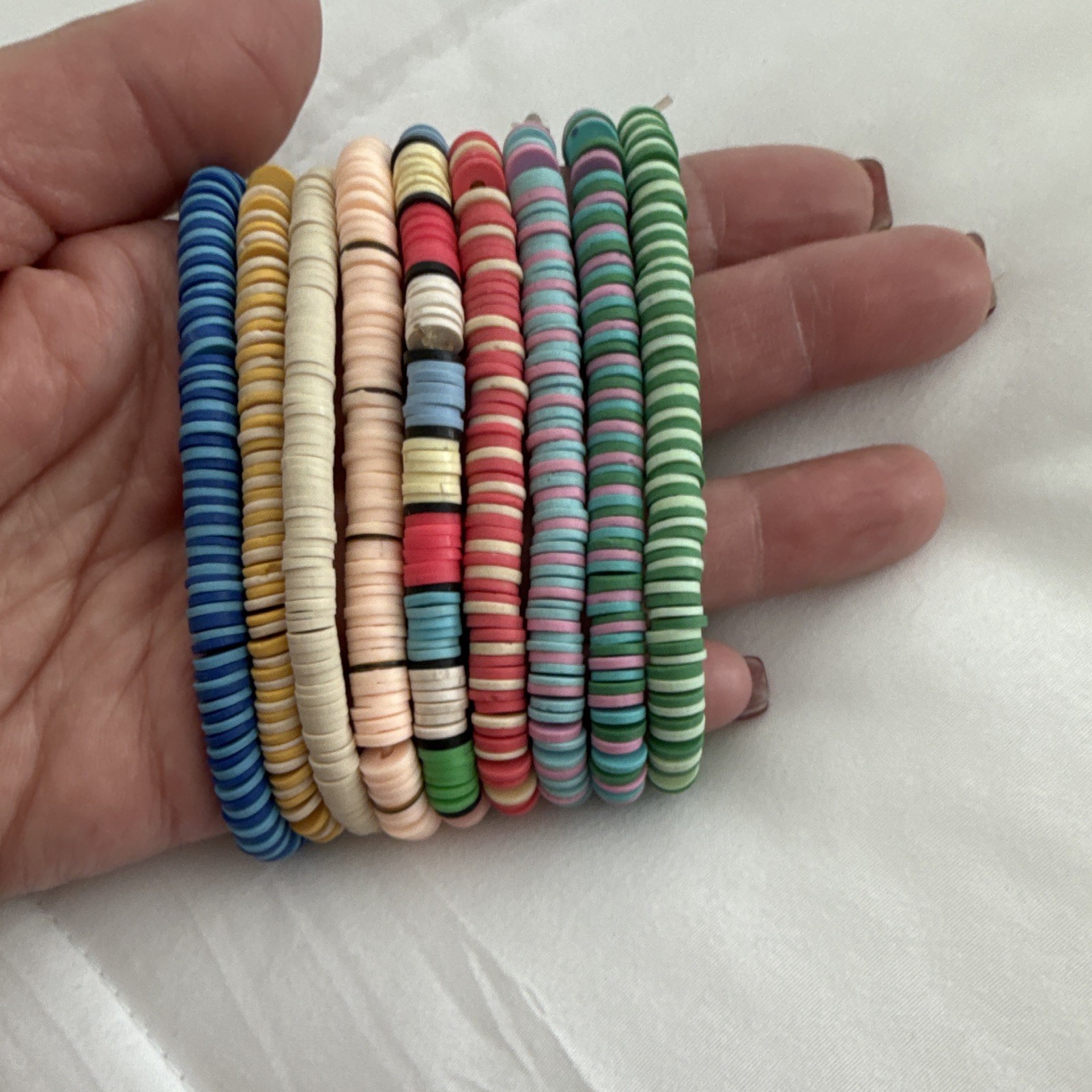Multicolor Heishi Disc Bead Stretch Stackable Bracelet Set Plastic Lot of 8