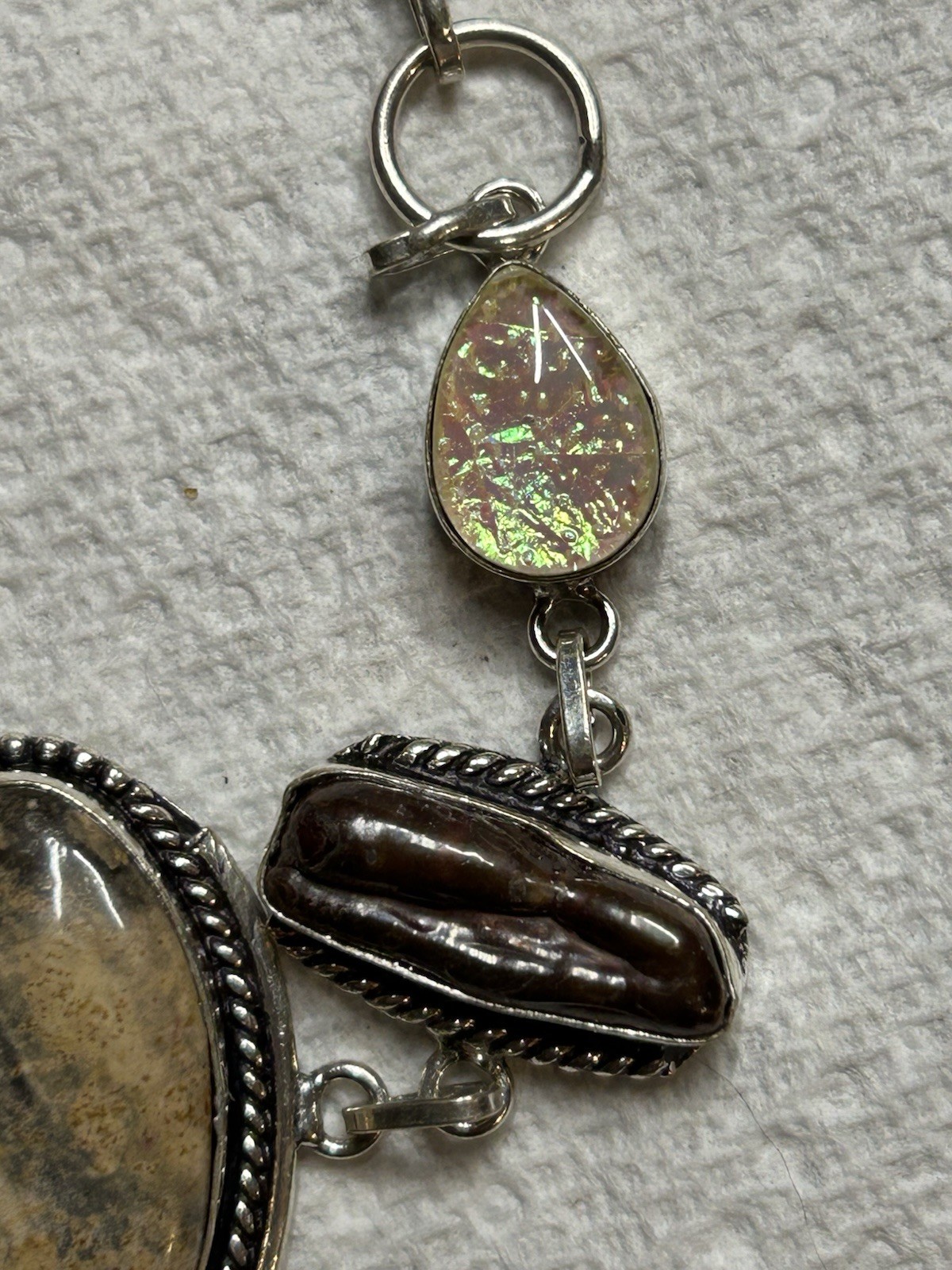 7675. Picture Jasper Pearl Triplet Opal Gemstone Handmade 925 Silver Bracelet 25