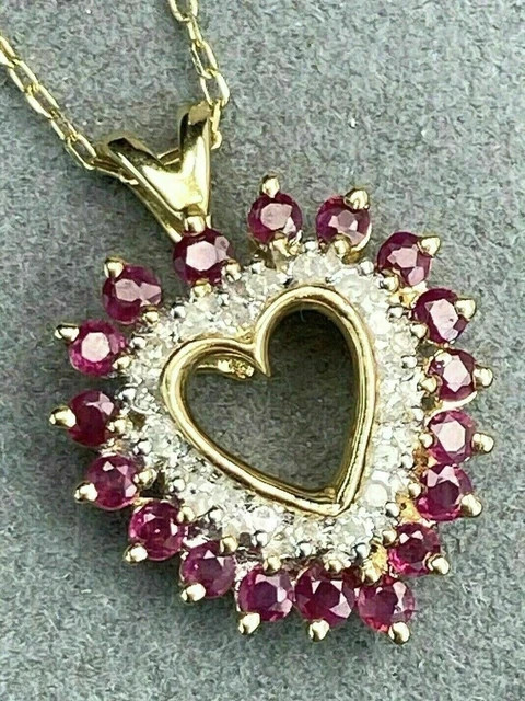 2Ct Round Cut Simulated Ruby Diamond Heart Pendant 14K Yellow Gold Plated