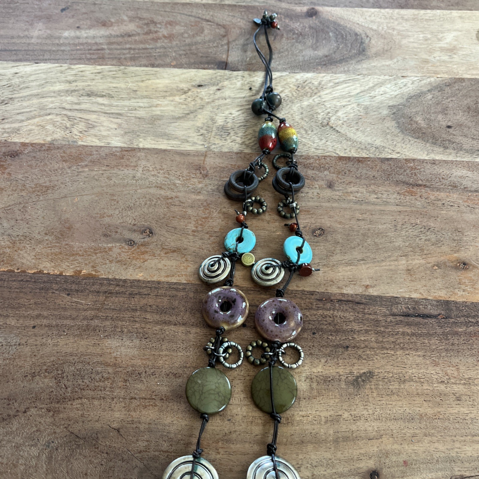 Treska Wooden, Plastic, Glass, MOP, Wooden, And Metal Bead Necklace