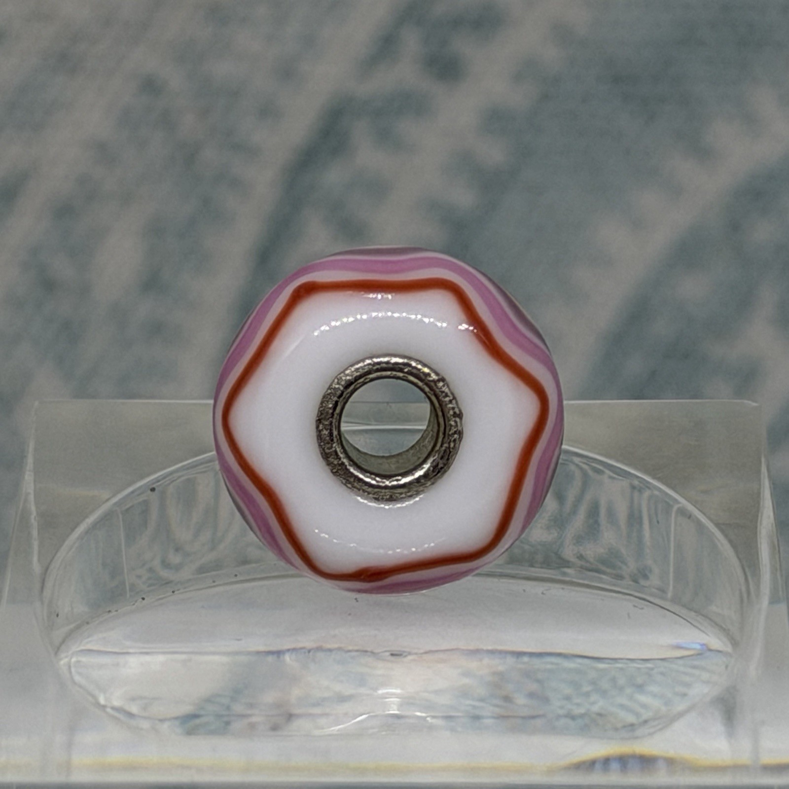 Authentic Trollbeads OOAK Pink, Red & Purple Chevrons on White CC, New (114)