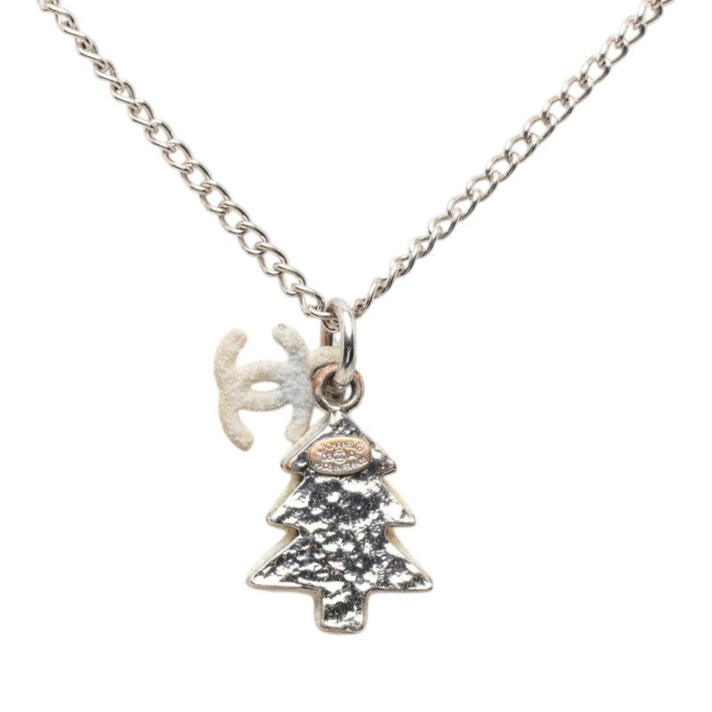 CHANEL Cocomark Necklace Silver & White Metal Women’s 16.5in Top 0.5in