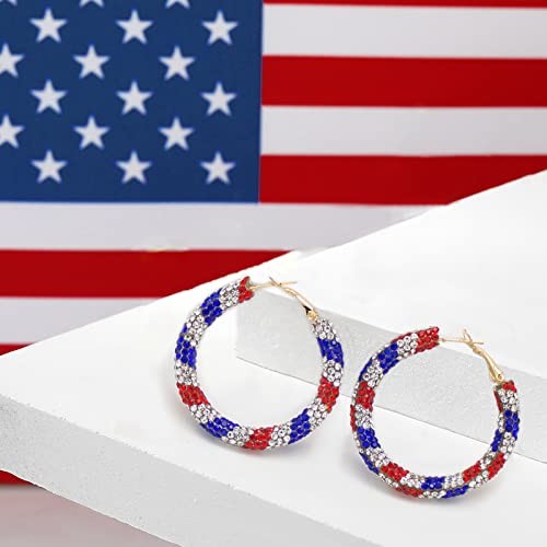 Crystal Hoop Earrings Bohemian Sparkle Resin Red White and Blue Earrings