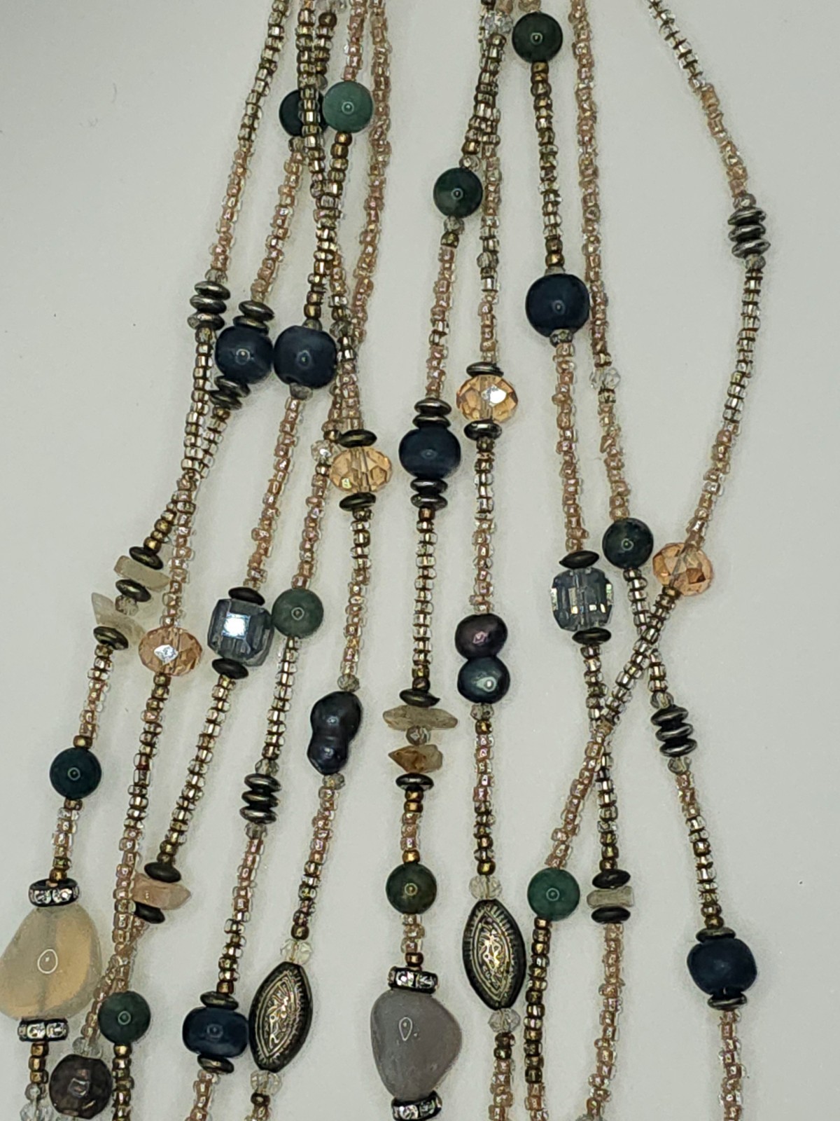 Chico 5 Strand Tourmaline, Glass, and Metallic Beads Necklace Orange Blue Green