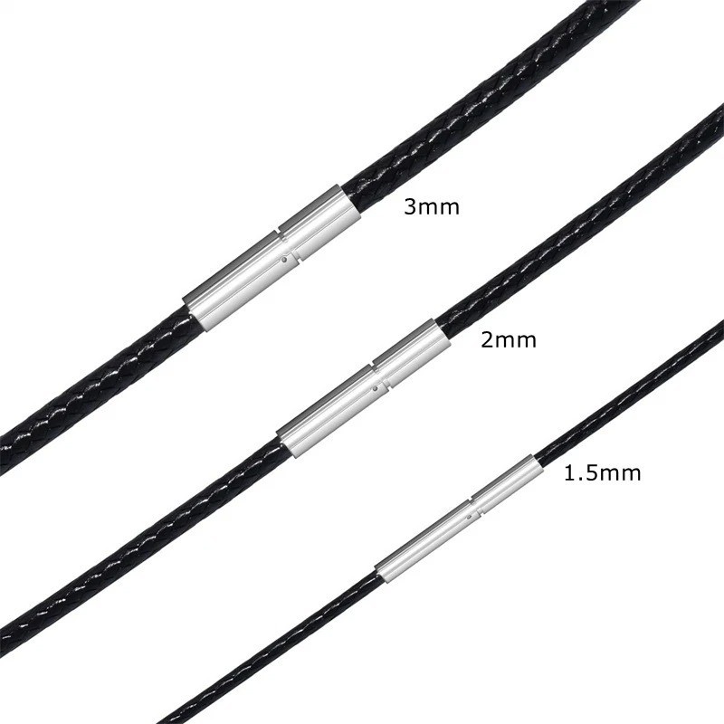 Black Woven Leather Necklace Cord Stainless Steel Lobster Clasp Unisex Chain