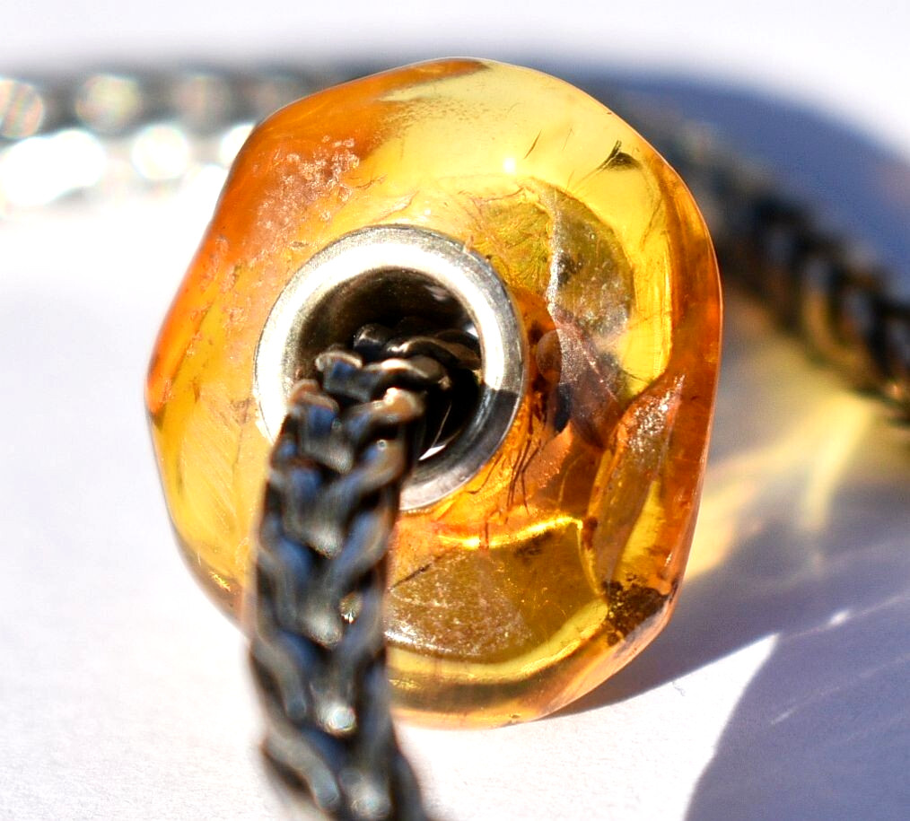 Natural Baltic Amber with Bug / Insect – 16mm charm bead, full silver core