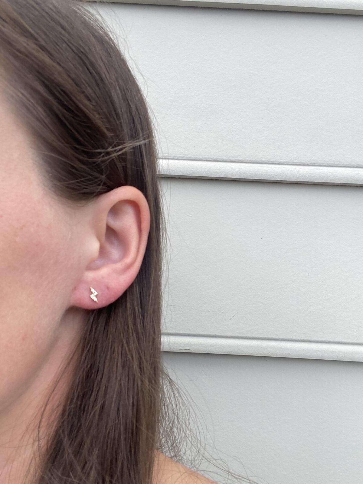 Dainty Diamond Lightning Bolt Stud Earrings