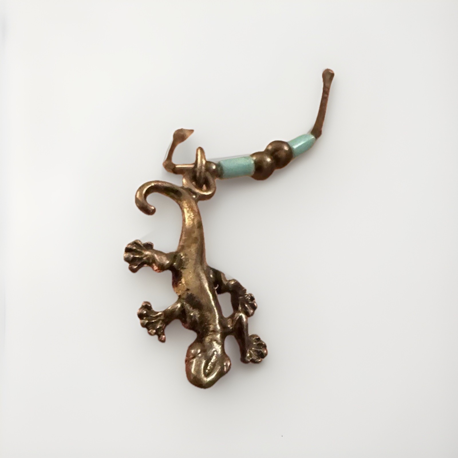 Signed Sterling Silver & Turquoise Heishi Southwestern Lizard Pendant Necklace