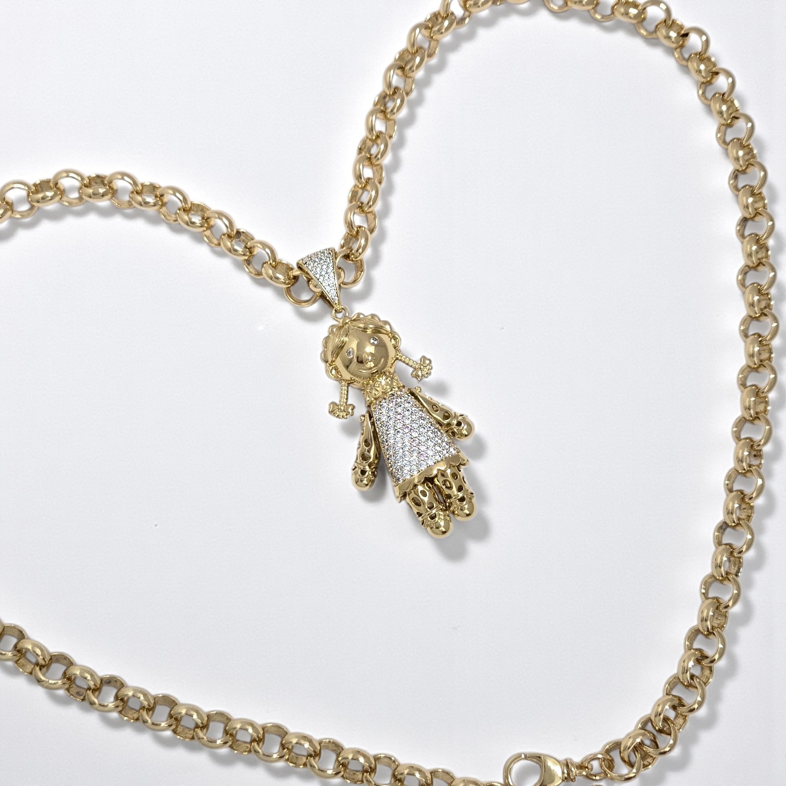 9ct Gold XP Ragdoll Pendant On Belcher Chain Full Cz Gold Dolly Pendant Plated
