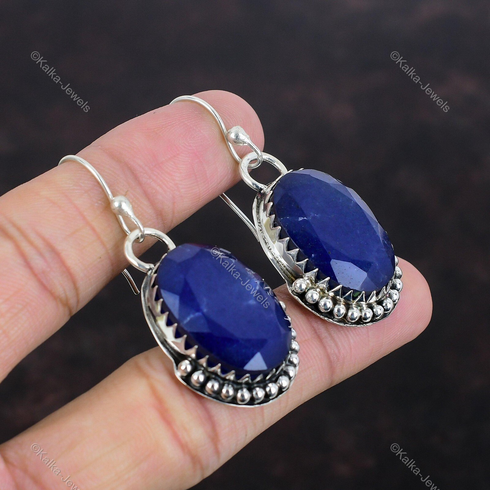 Natural Blue Sapphire Gemstone Drop/Dangle Earrings 925 Sterling Silver Jewelry