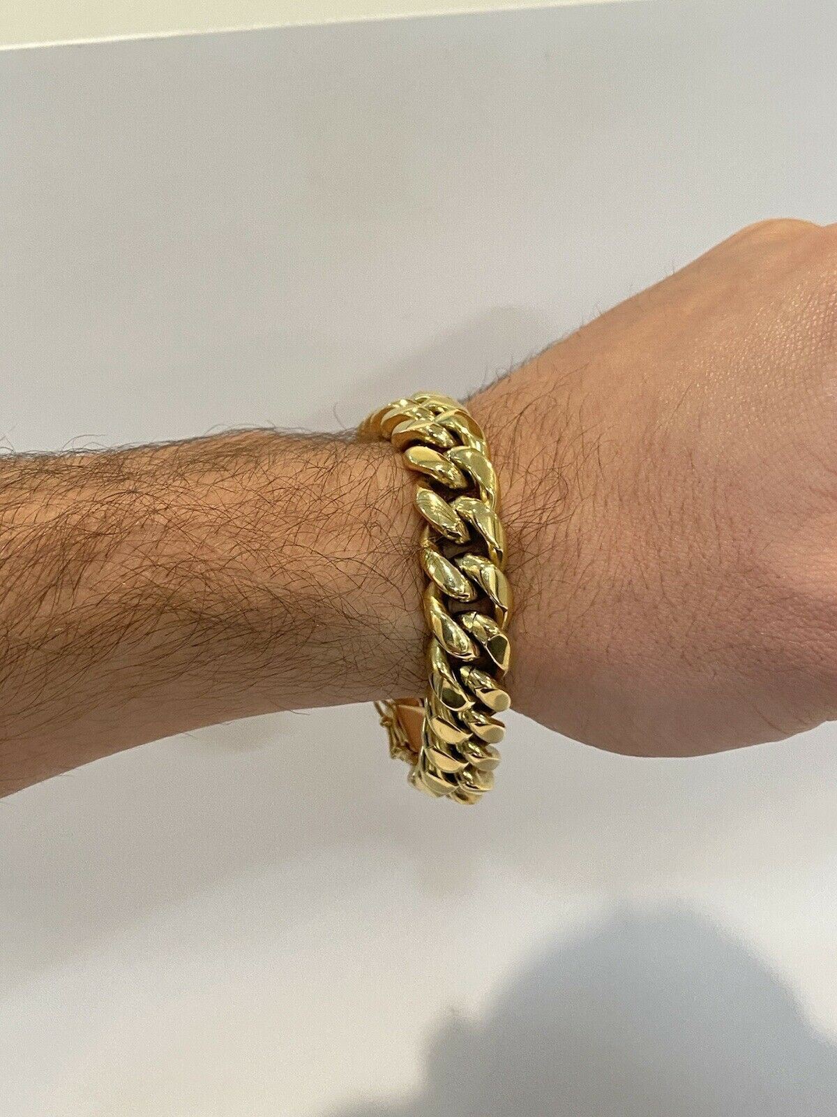 Mens Miami Cuban Bracelet 14k Gold Vermeil Plated SS Mens Hip Hop Bracelet 16mm
