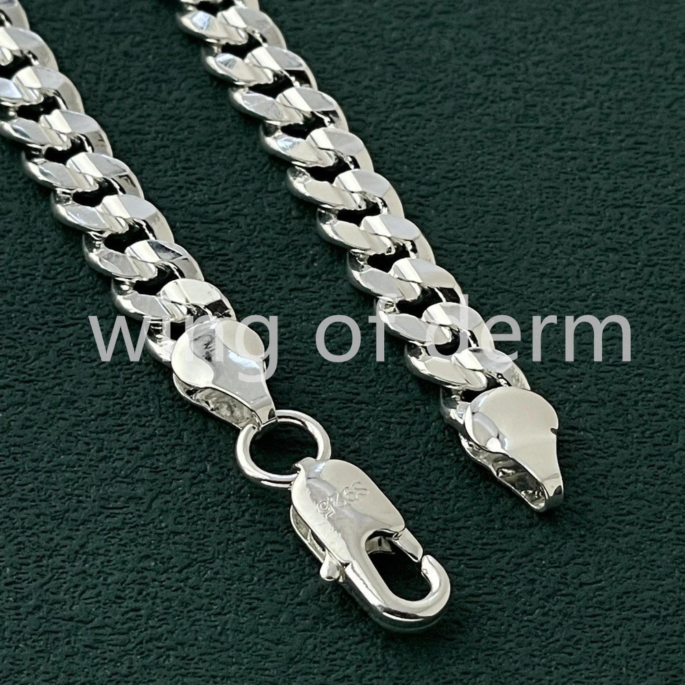 50-60cm 925 Sterling Silver 7mm Men’s Cuban Sideways Necklace Bracelet Set…