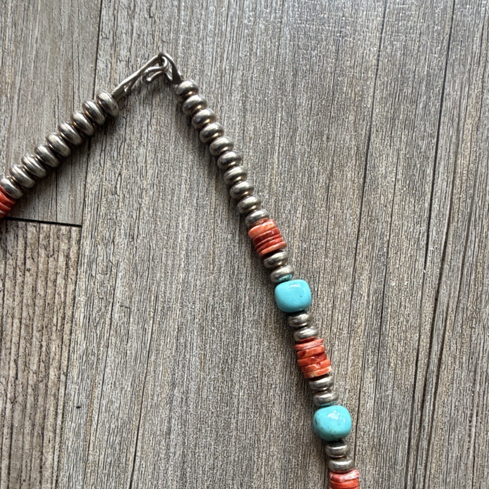 Handmade Sterling Silver Turquoise & Coral Beaded Necklace Dangle Hook Earrings