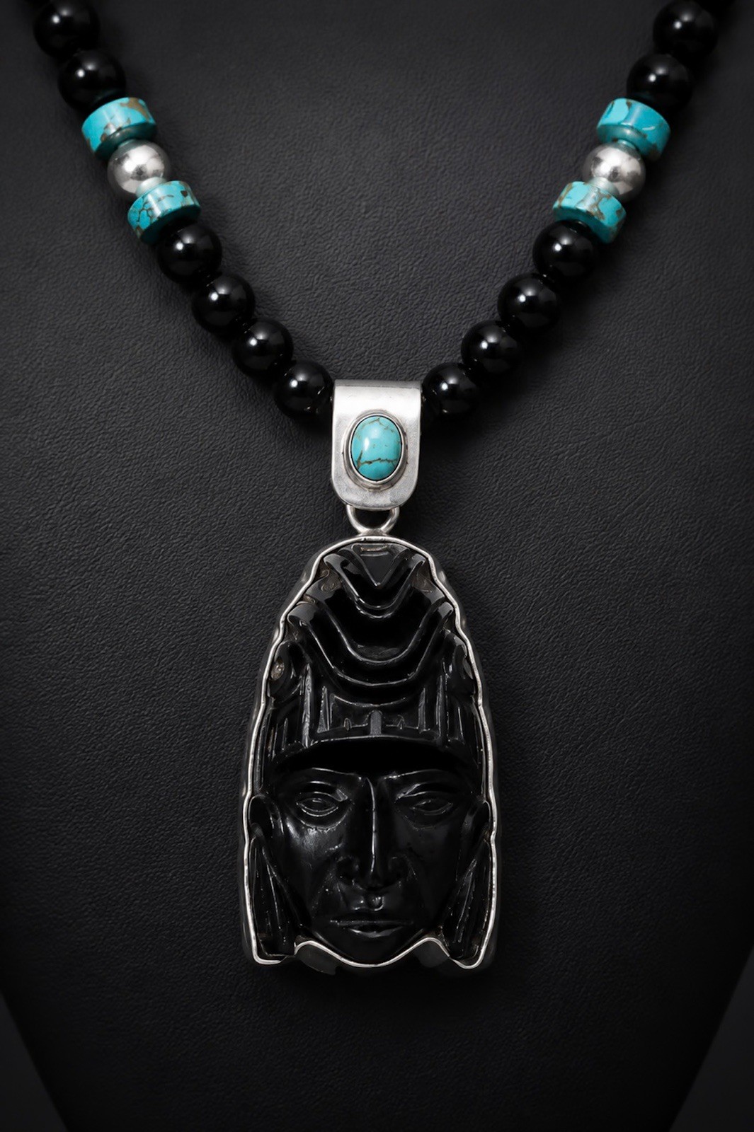 8mm Black tourmaline Turquoise and sterling Silver 925 Rainbow Obsidian