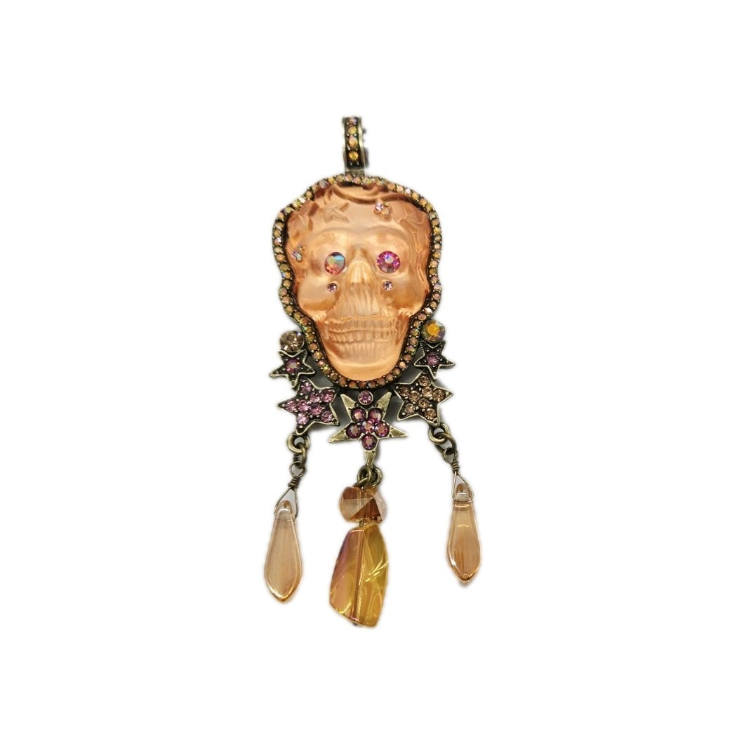 Kirks Folly Halloween Skull Magnetic Enhancer Peach Brass tone Dangle