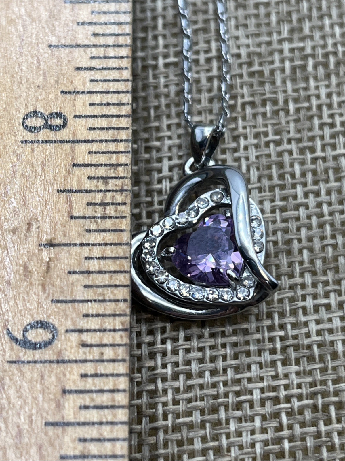 L’Amour Enchante Heart Shaped Purple Crystal Zirconia Pendant White Gold Plating
