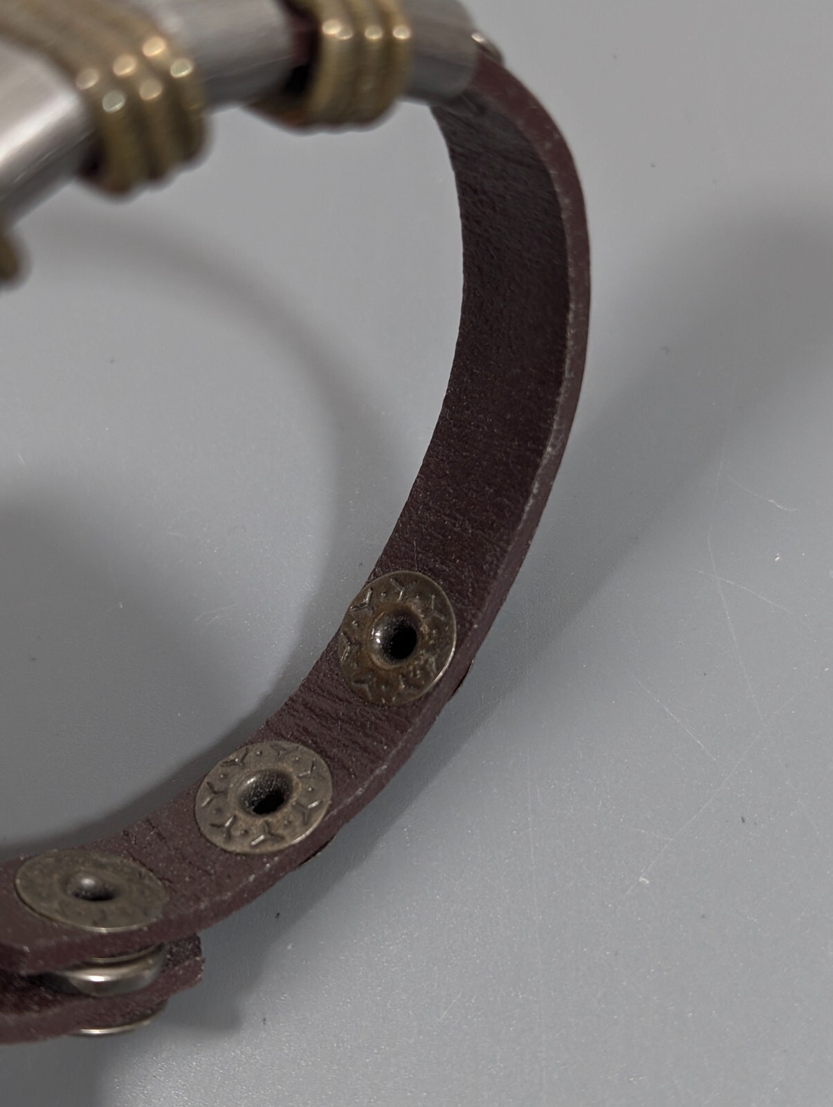Industrial Boho WEstern Two Tone Slide Charm Snap Cuff Bracelet 7.5 in