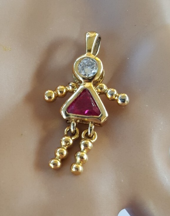Gold over Sterling Silver Girl Baby Articulated Charm Pendant 2.4 grams