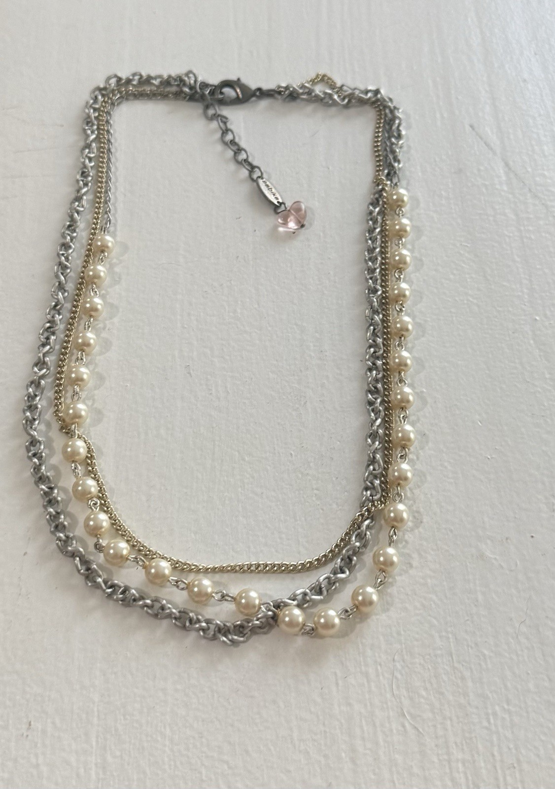 Sabika Silver Tone Layered Curb Link Chain Necklace w/ White Imitation Pearls